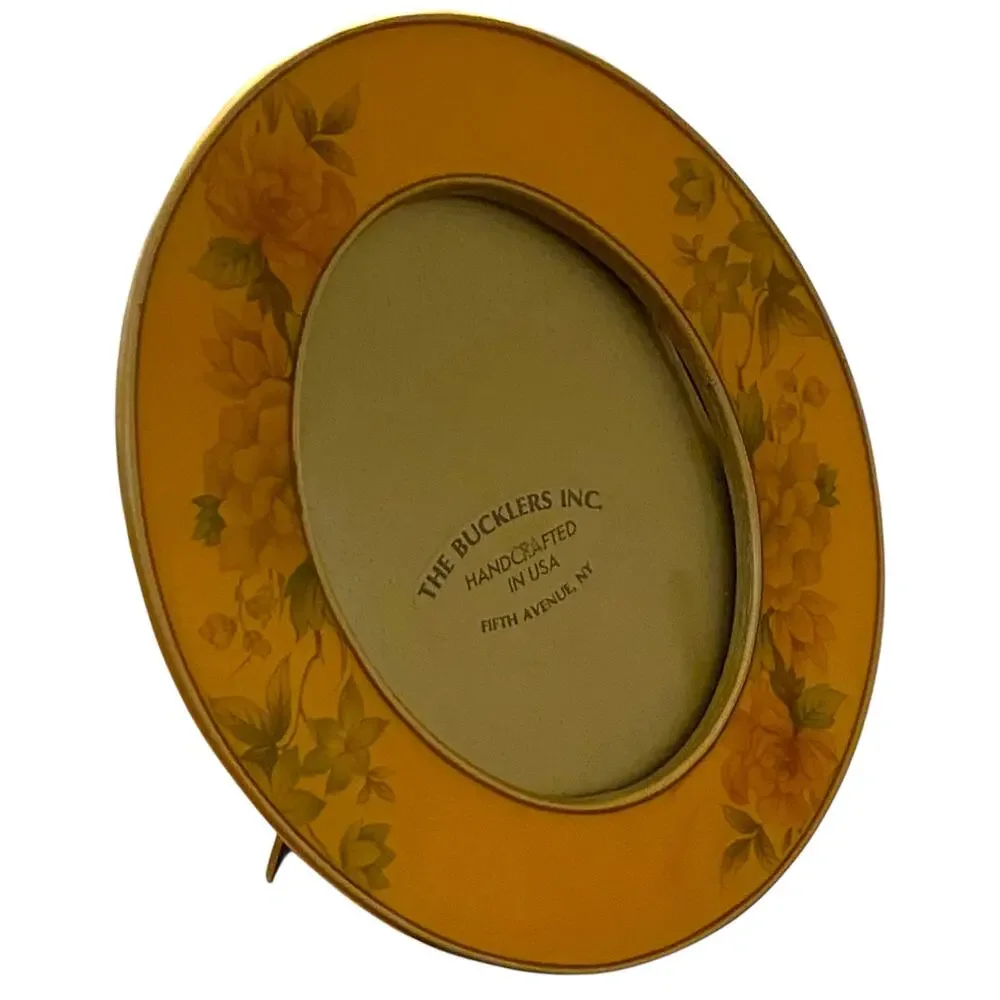 Vintage The Bucklers Inc 1980 Oval Yellow Floral Enamel Picture Frame